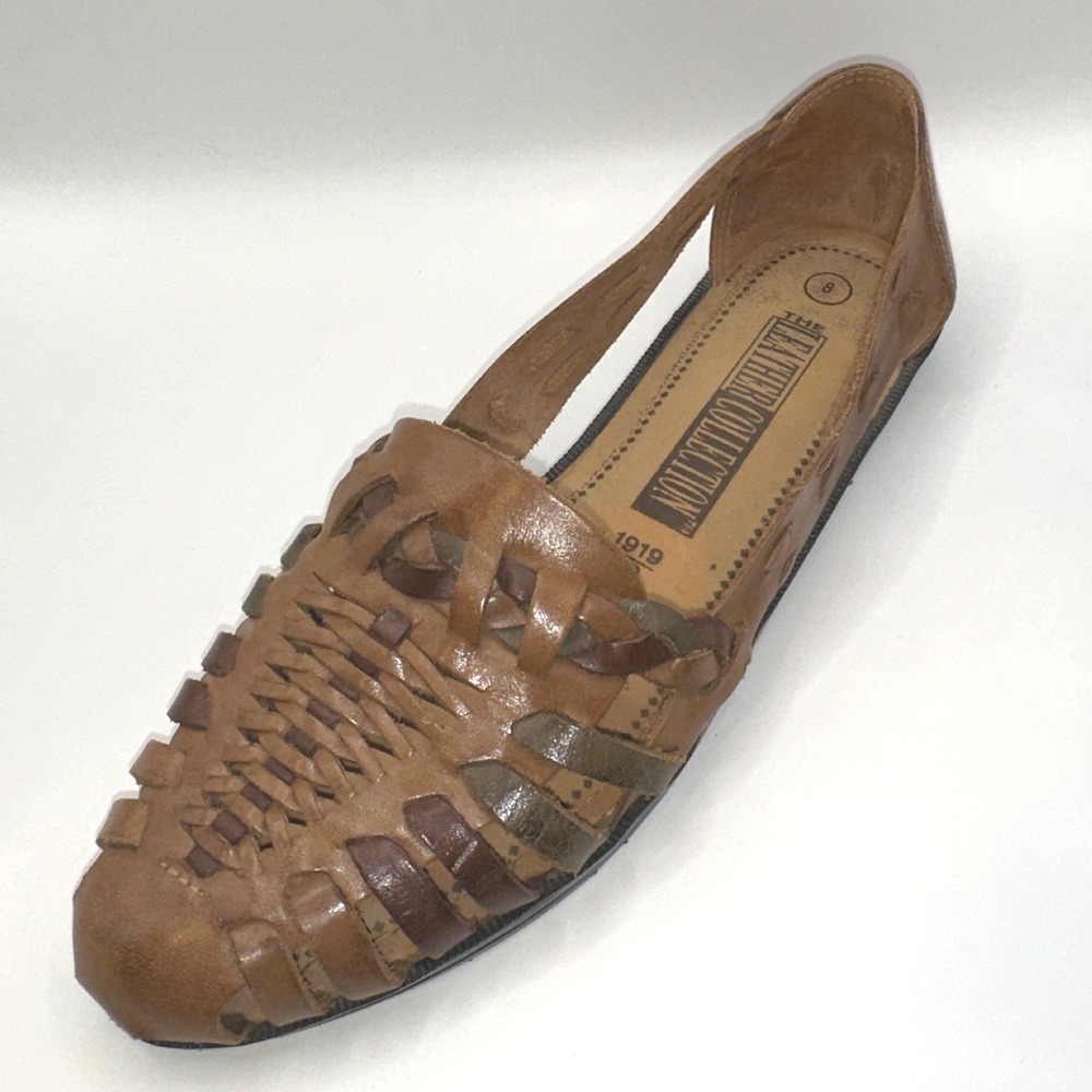 1990s Vintage The Leather Collection Brown Woven Leather Flats Size 8 Brazil